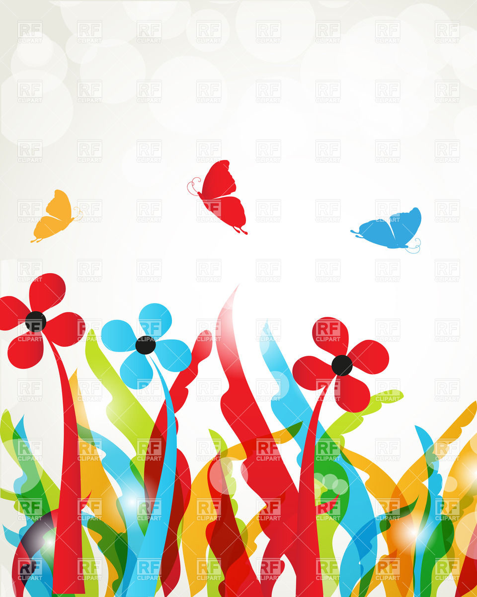 Three Colorful Flowers And Three Butterflies Vector Image 960x1200 Three Colorful Flowers And Three Butterflies Vector Image
