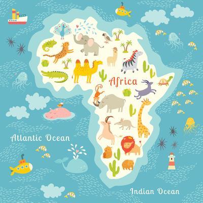 400x400 Animals World Map Africa Beautiful Cheerful Colorful Vector