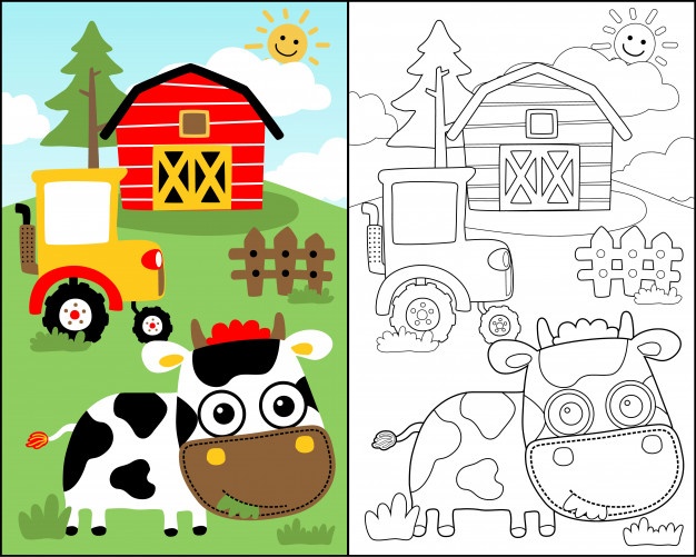 Coloring Book Vector With Cute Cow Cartoon In The Farm Field 626x501 Coloring Book Vector With Cute Cow Cartoon In The Farm Field