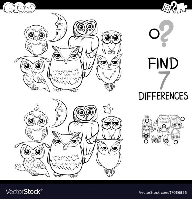 Spot The Difference With Owls Coloring Book Vector Image 672x696 Spot The Difference With Owls Coloring Book Vector Image
