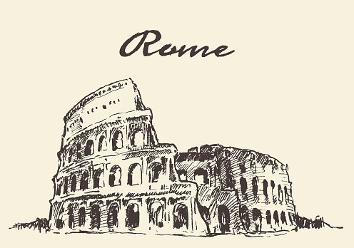 496x348 Streets Rome Colosseum Vector Drawn Sketch Premium Clipart