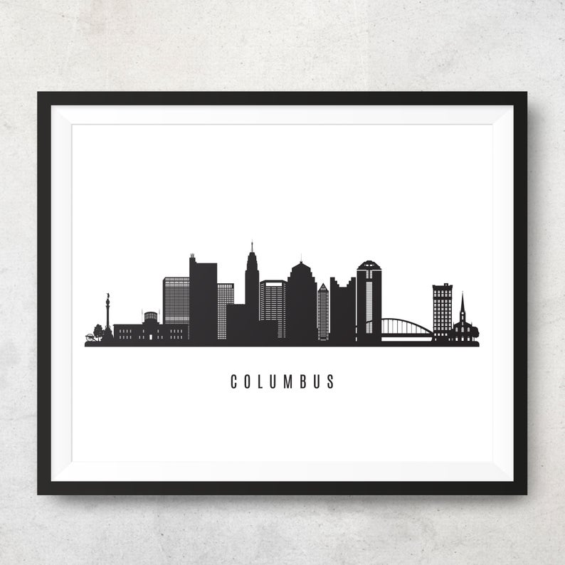 794x794 Columbus Skyline Printable Columbus Ohio Black White Wall Etsy