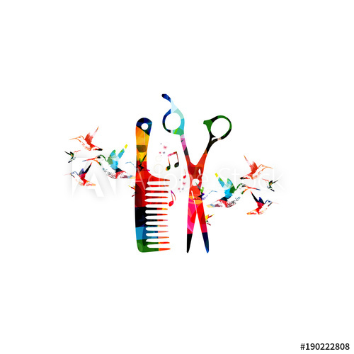 500x500 Hairdressing Tools Background With Colorful Comb And Scissors