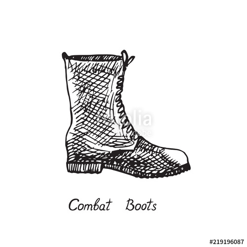 500x500 Combat Boots, Isolated Hand Drawn Outline Doodle, Sketch, Black