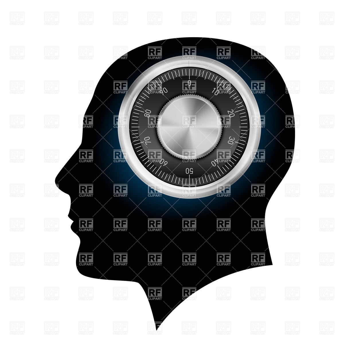 1200x1200 Man's Head Silhouette With Combination Lock Inside Vector Image