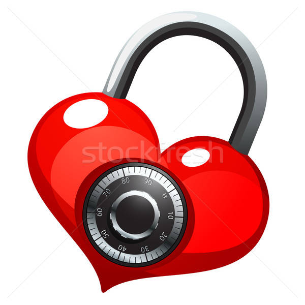 600x600 Red Heart With Shiny Metal Round Combination Lock Vector