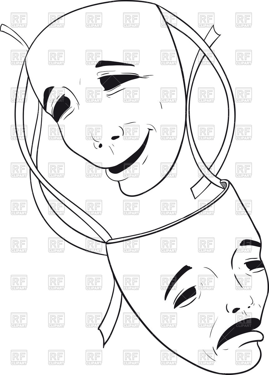 862x1200 Two Theatrical Masks Of Comedy And Tragedy Vector Image Of People