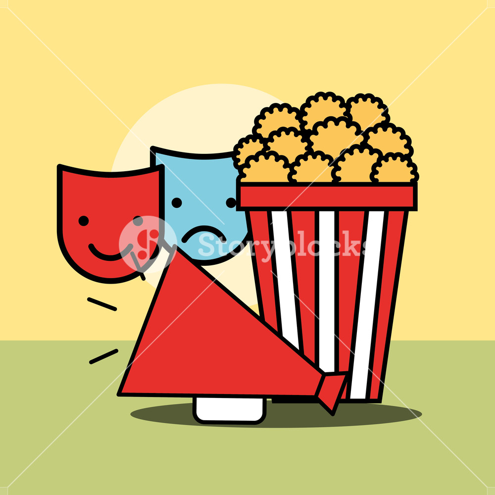 1000x1000 Comedy And Tragedy Mask Megaphone And Popcorn Cinema Vector