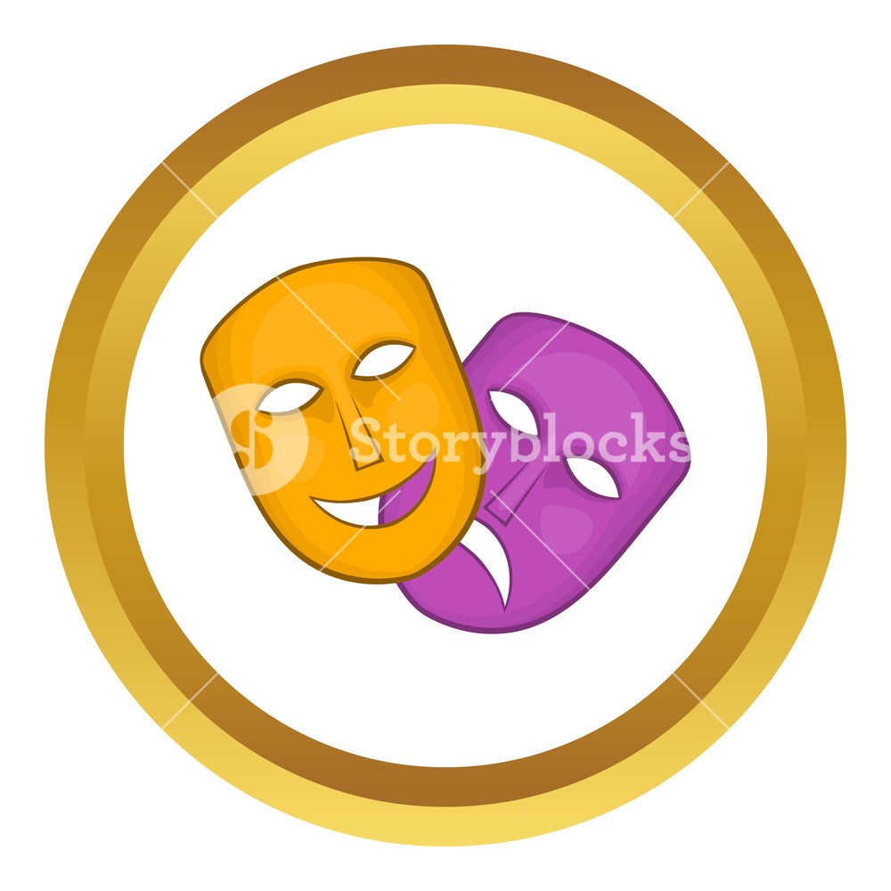 1000x1000 Comedy And Tragedy Theatrical Masks Vector Icon In Golden Circle