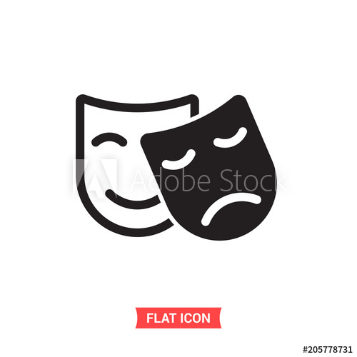 500x500 Theatre Mask Vector Icon, Comedy And Drama Symbol Flat Sign