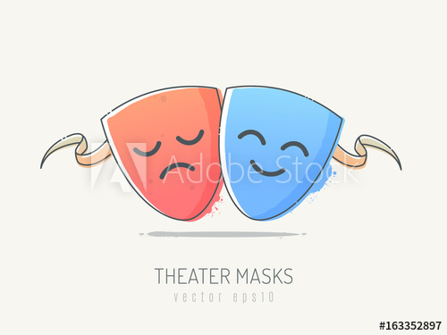 500x375 Comedy And Tragedy Theater Masks Vector Illustration In Sketchy