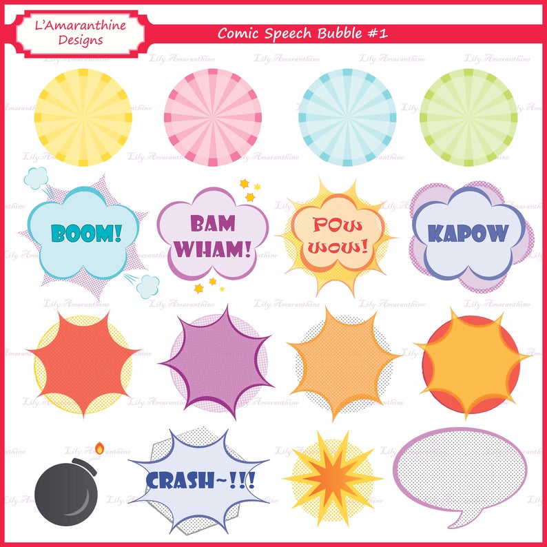 794x794 Comic Speech Bubbles Vector Graphics Digital Stamps Etsy