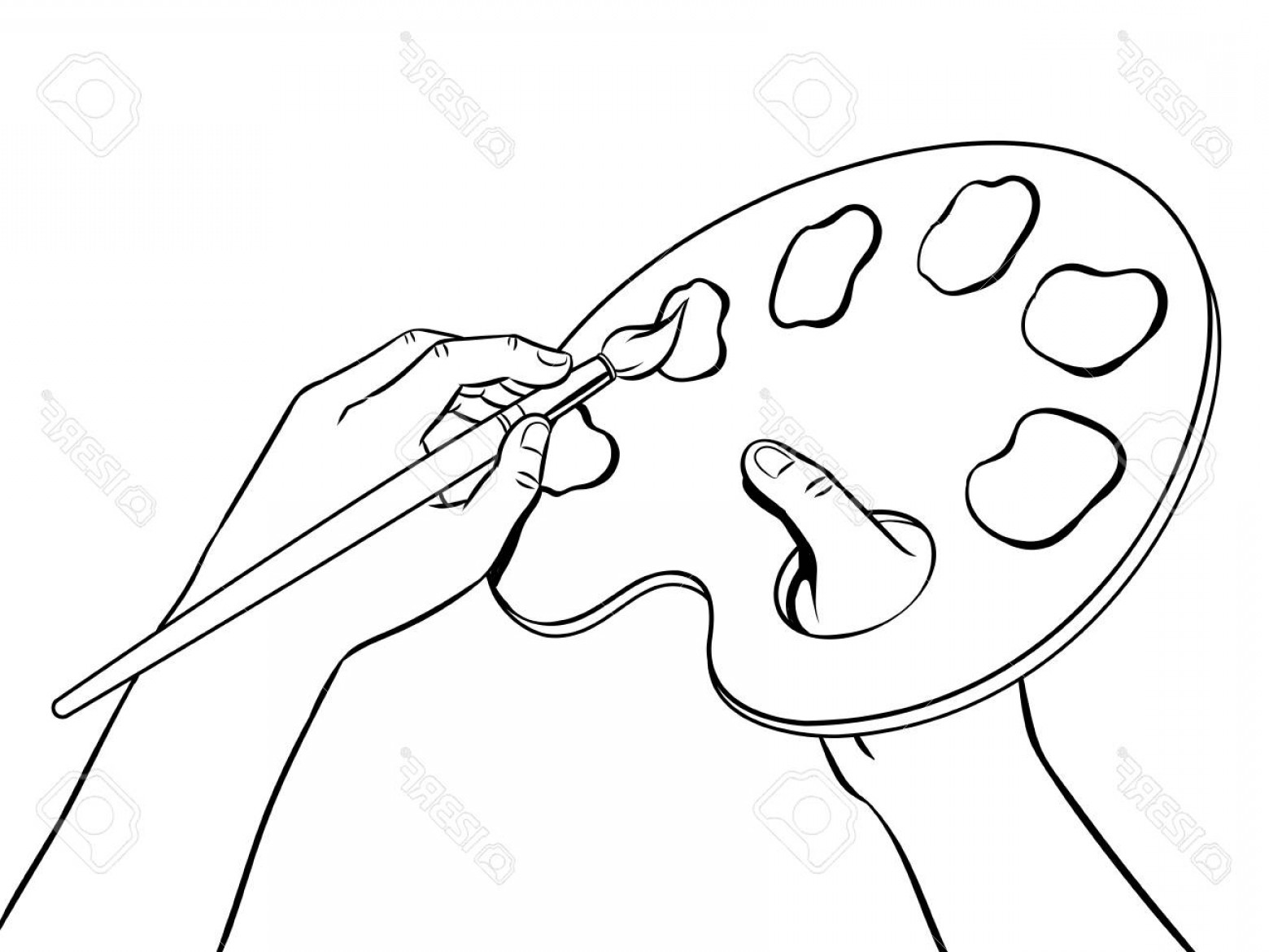 1560x1170 Photostock Vector Palette With Paints And Brush In Hands Of Artist