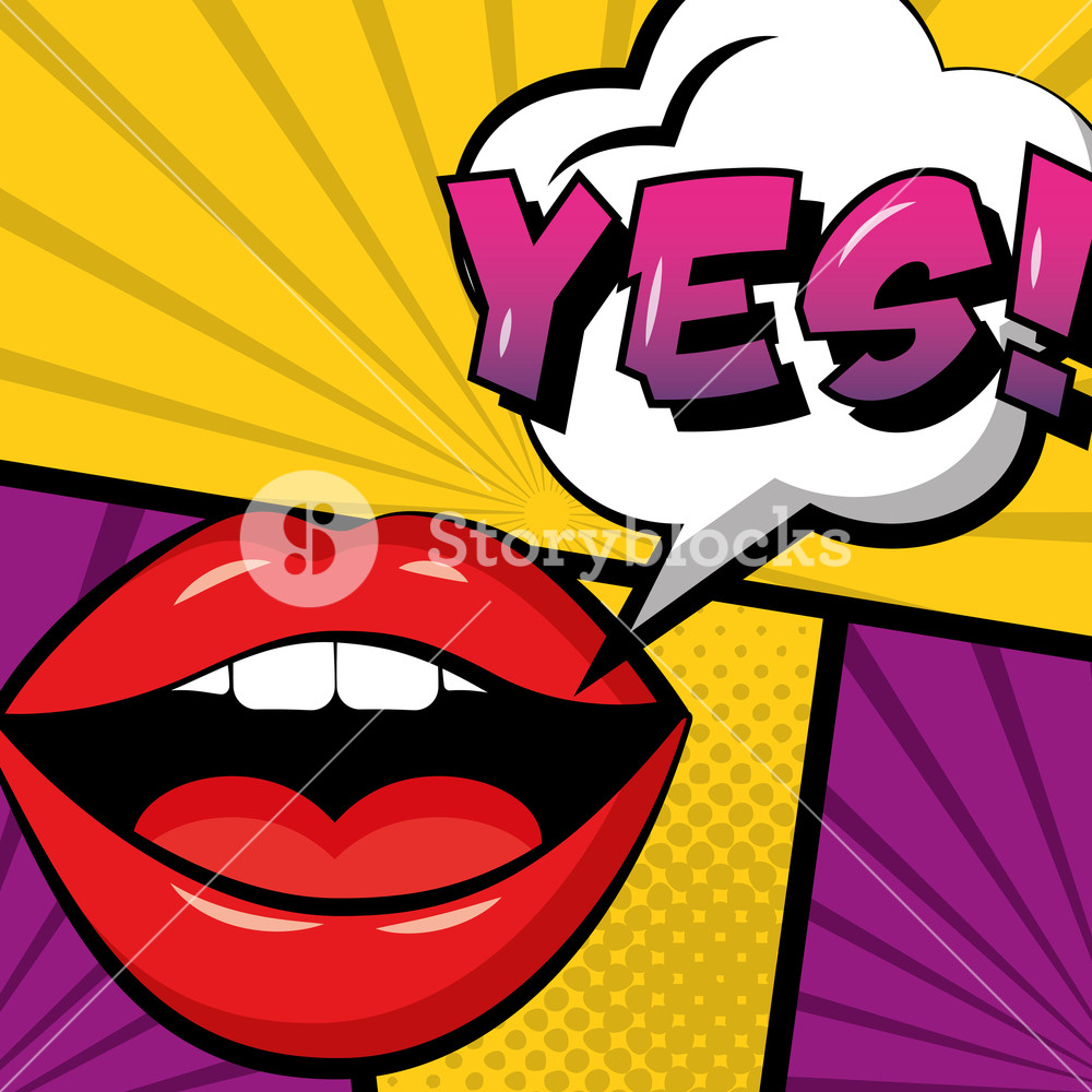 1000x1000 Pop Art Comic Book Lips Yes In Speech Bubble Vector Illustration