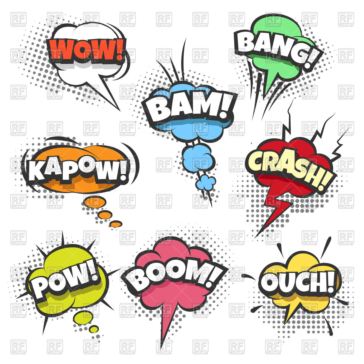 Comic Sound Effects Text In Sound Bubbles Vector Image Of Signs 1200x1200 Comic Sound Effects Text In Sound Bubbles Vector Image Of Signs