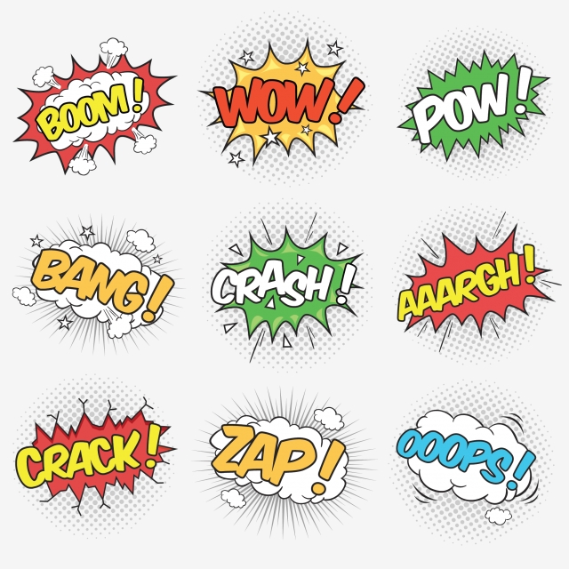 640x640 Collection Of Nine Wording Sound Effects For Comic Speech Bubble