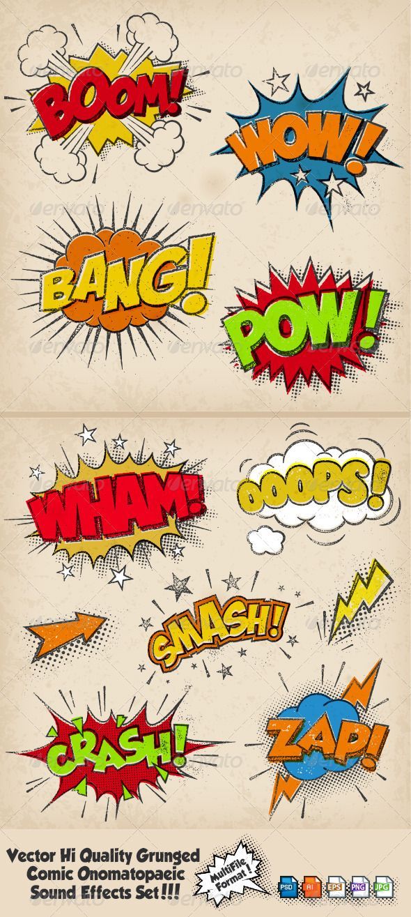 590x1315 Grunged Multicolored Comic Sound Effects