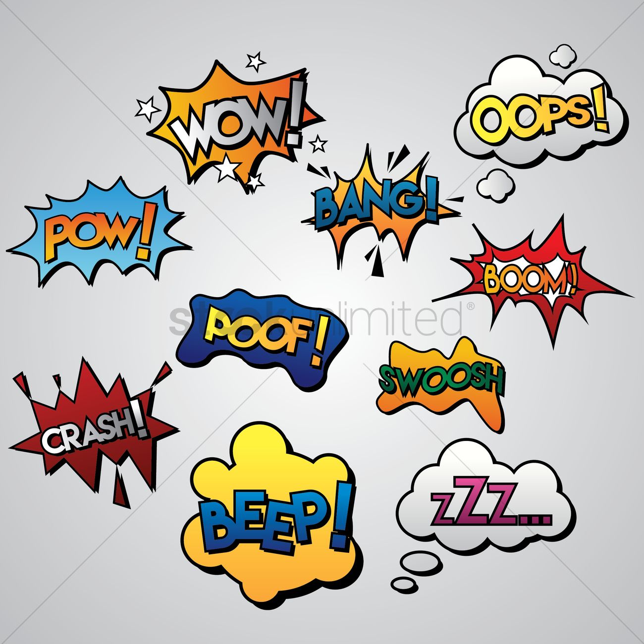 1300x1300 Set Of Comic Effects Vector Image