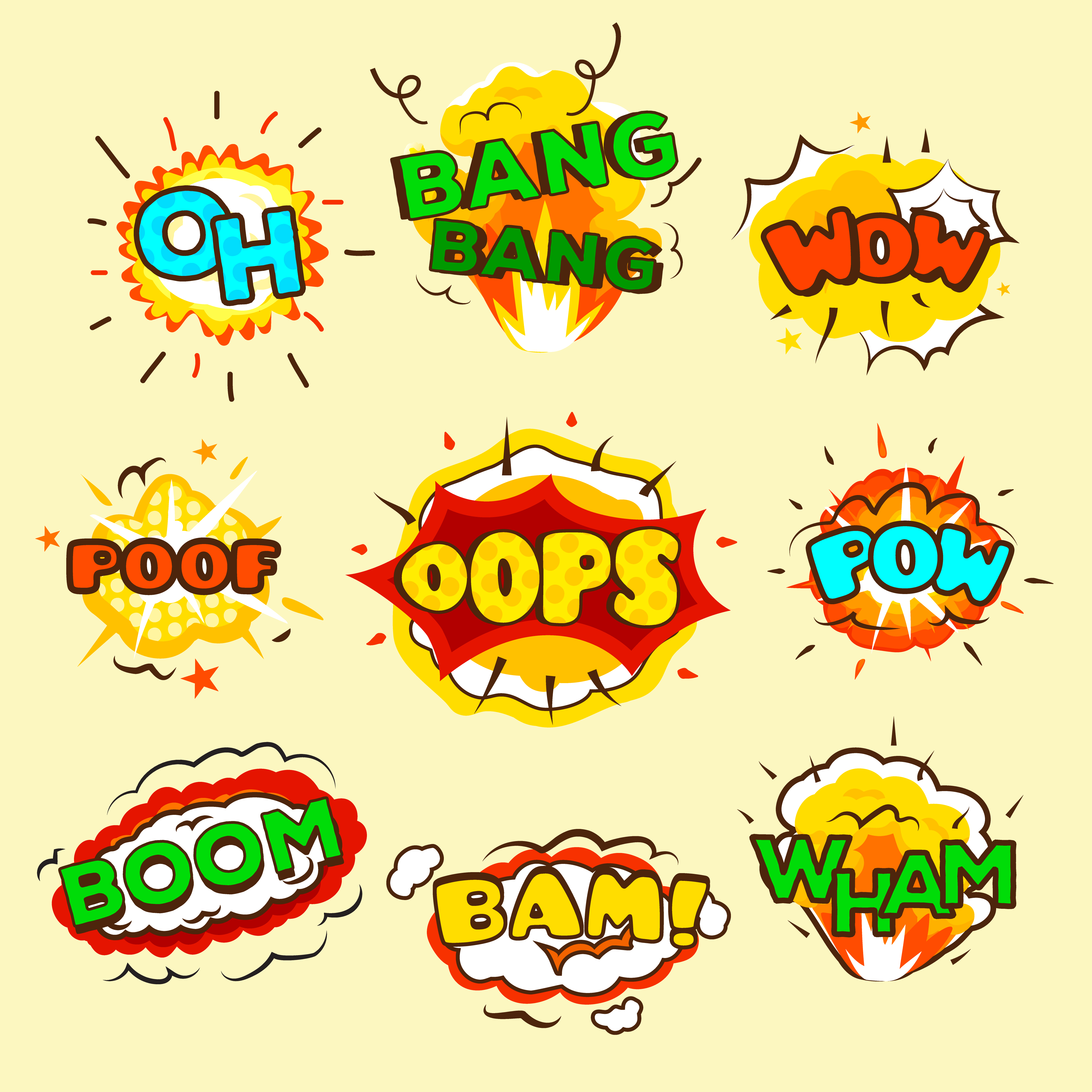 4500x4500 Comic Explosion Bubbles Set Vector