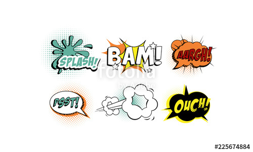 500x300 Bright Comic Speech Bubbles Set, Text Sound Effects Vector