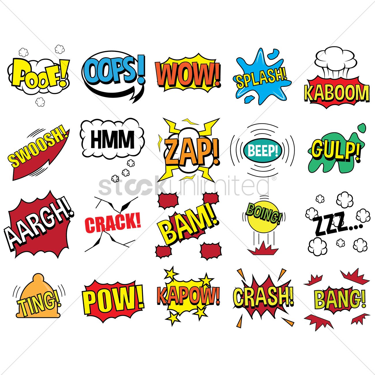 1300x1300 Collection Of Comic Sound Effects Vector Image