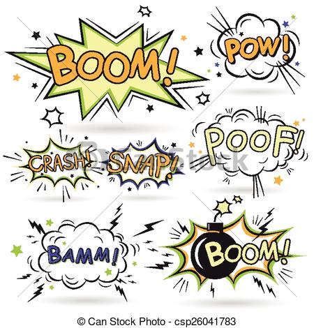 450x470 Collection Of Multicolored Comic Sound Effects Over White