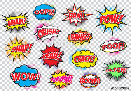 500x349 Comic Speech Bubbles Set, Comic Wording Sound Effect Set Design
