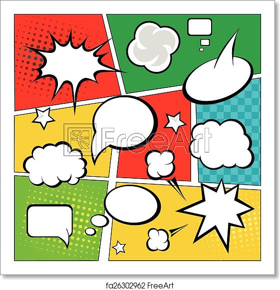 561x581 Free Art Print Of Comic Strip And Comic Speech Bubbles On Colorful