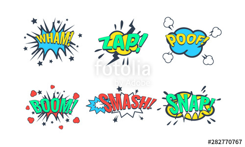 500x300 Comic Speech Bubble With Text Set, Comic Sound Effects, Wham, Zap