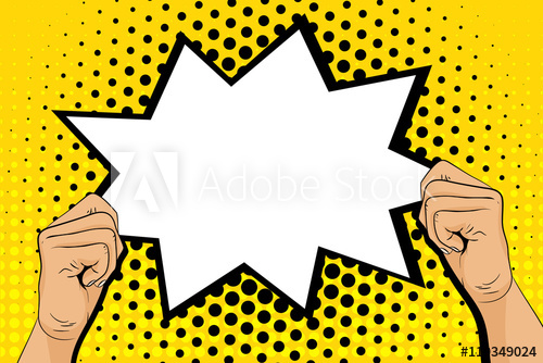 500x334 Pop Art Background With Male Hands Holding Speech Bubble Retro