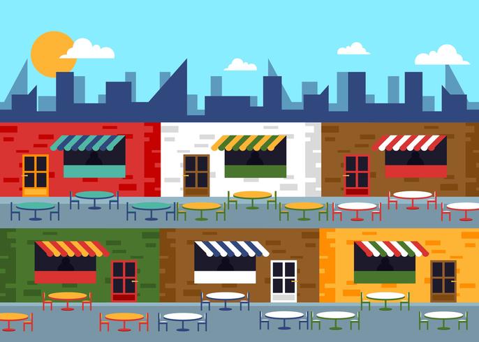 686x490 Food Court Commercial Center Flat Illustration Vector
