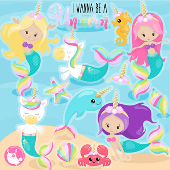 350x350 Sale Unicorn Mermaid Clipart Commercial Use, Vector Graphics