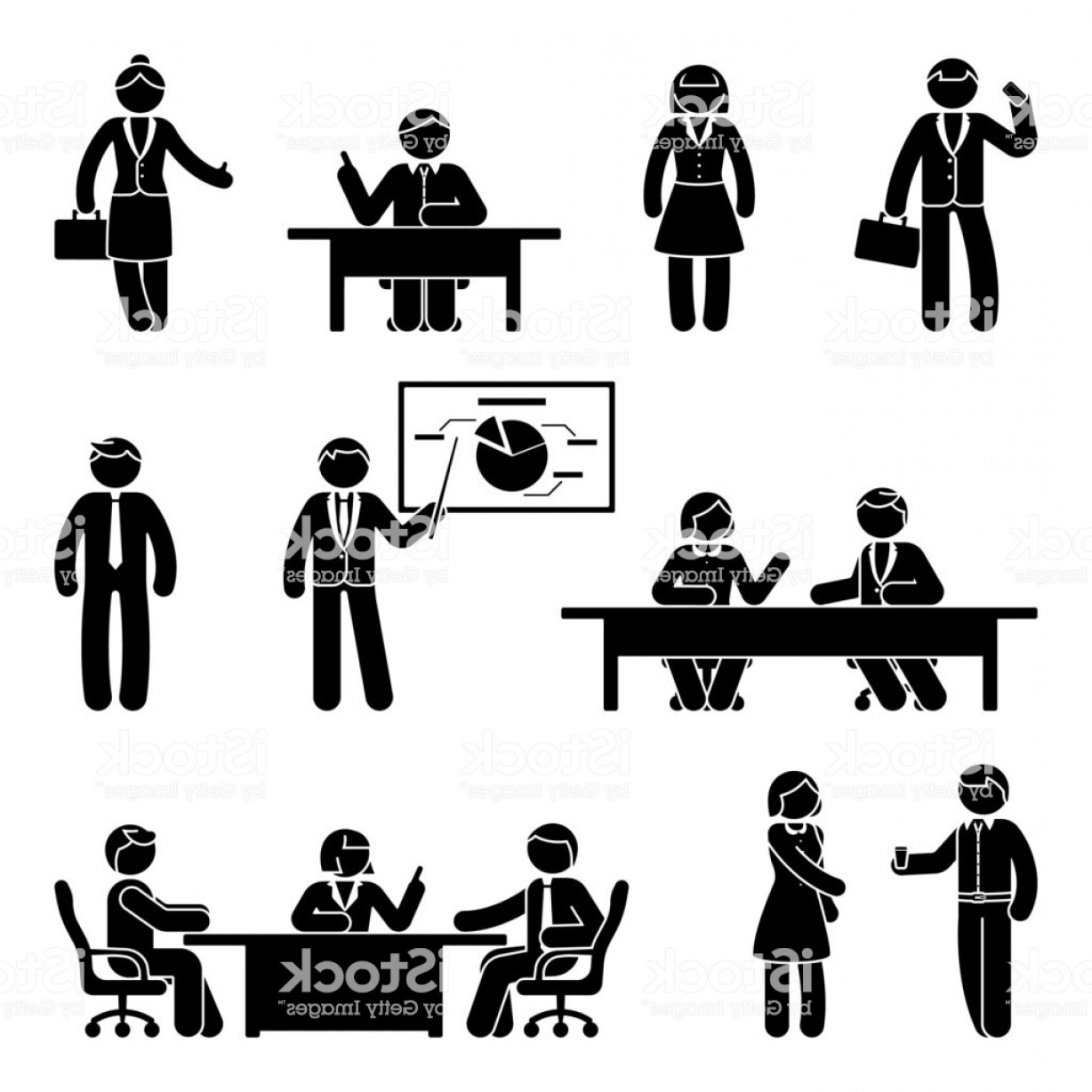 1228x1228 Stick Figure Business Communication Icon Set Vector Illustration