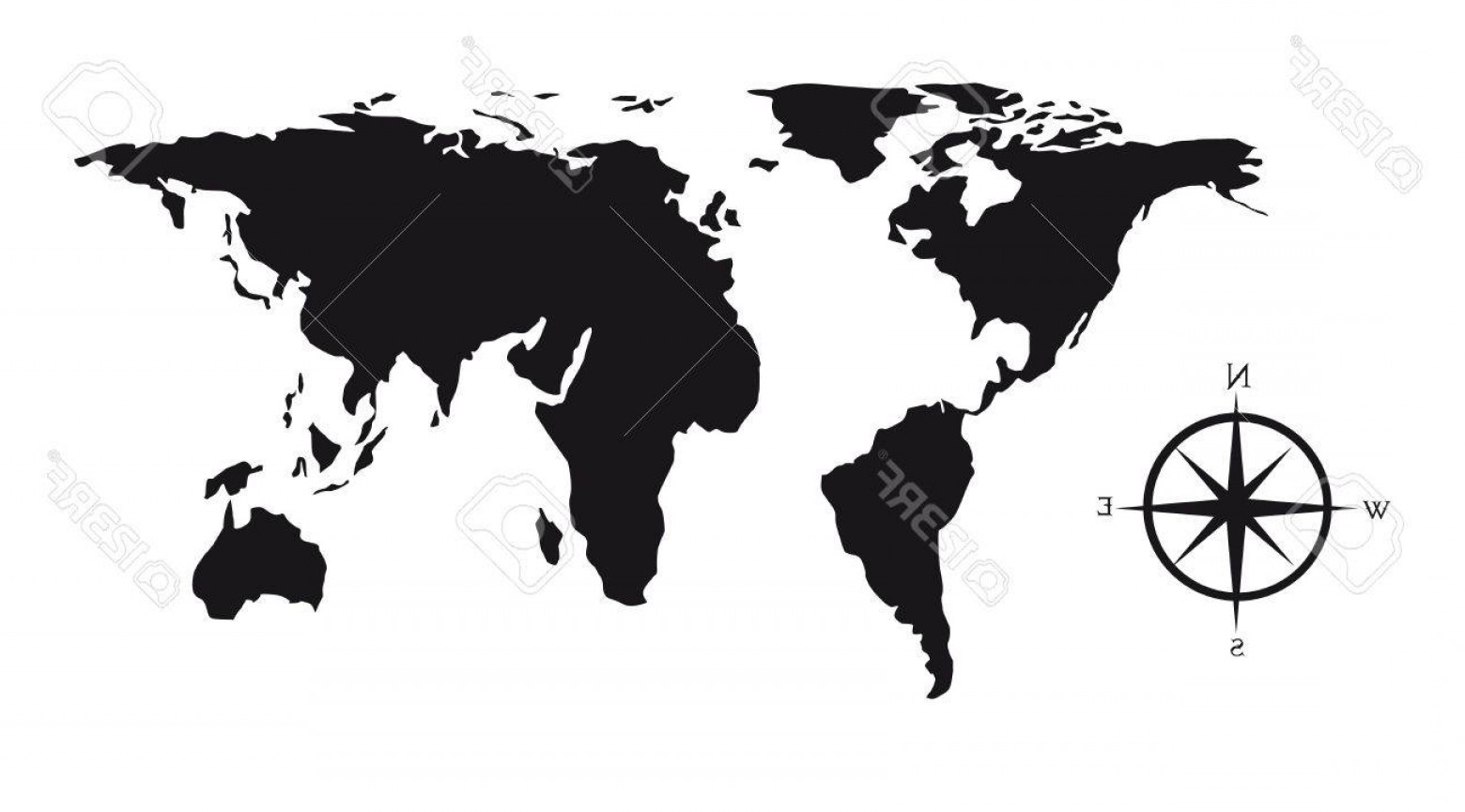 Photoblack Silhouette Map With Compass Rose Vector Illustration 1560x865 Photoblack Silhouette Map With Compass Rose Vector Illustration