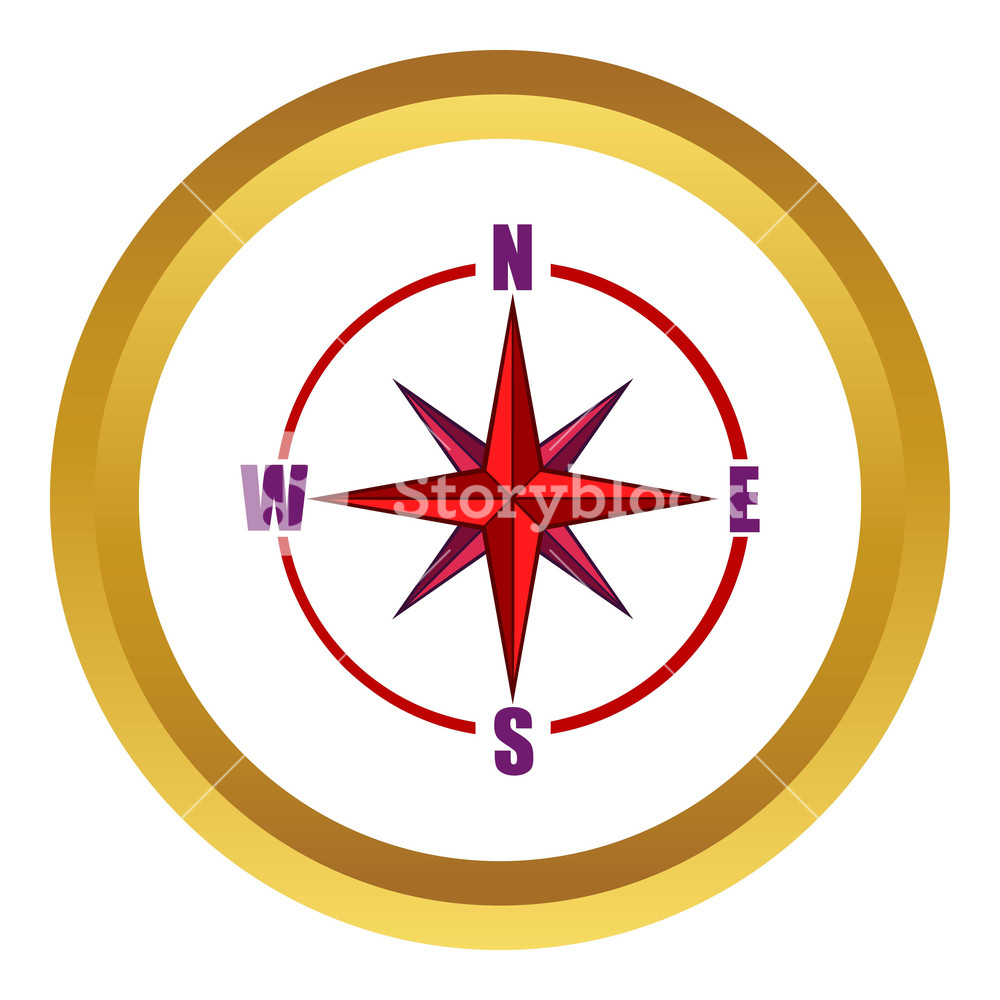Red Compass Rose Vector Icon In Golden Circle, Cartoon Style 1000x1000 Red Compass Rose Vector Icon In Golden Circle, Cartoon Style