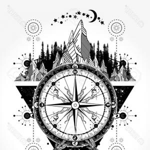 Photostock Vector Mountains And Antique Compass Tattoo Art 300x300 Photostock Vector Mountains And Antique Compass Tattoo Art