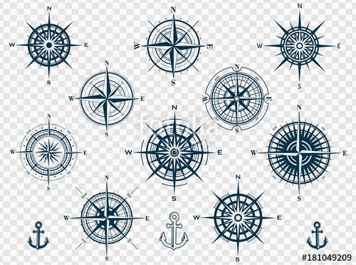 500x372 Set Of Wind Roses Silhouettes On Transparent Background Compass