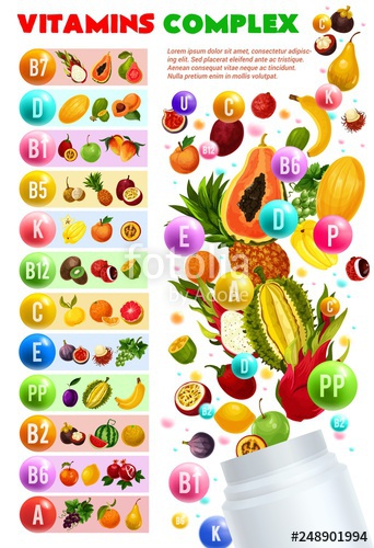 342x500 Fruits And Berries Vitamins Complex, Vector Stock Image
