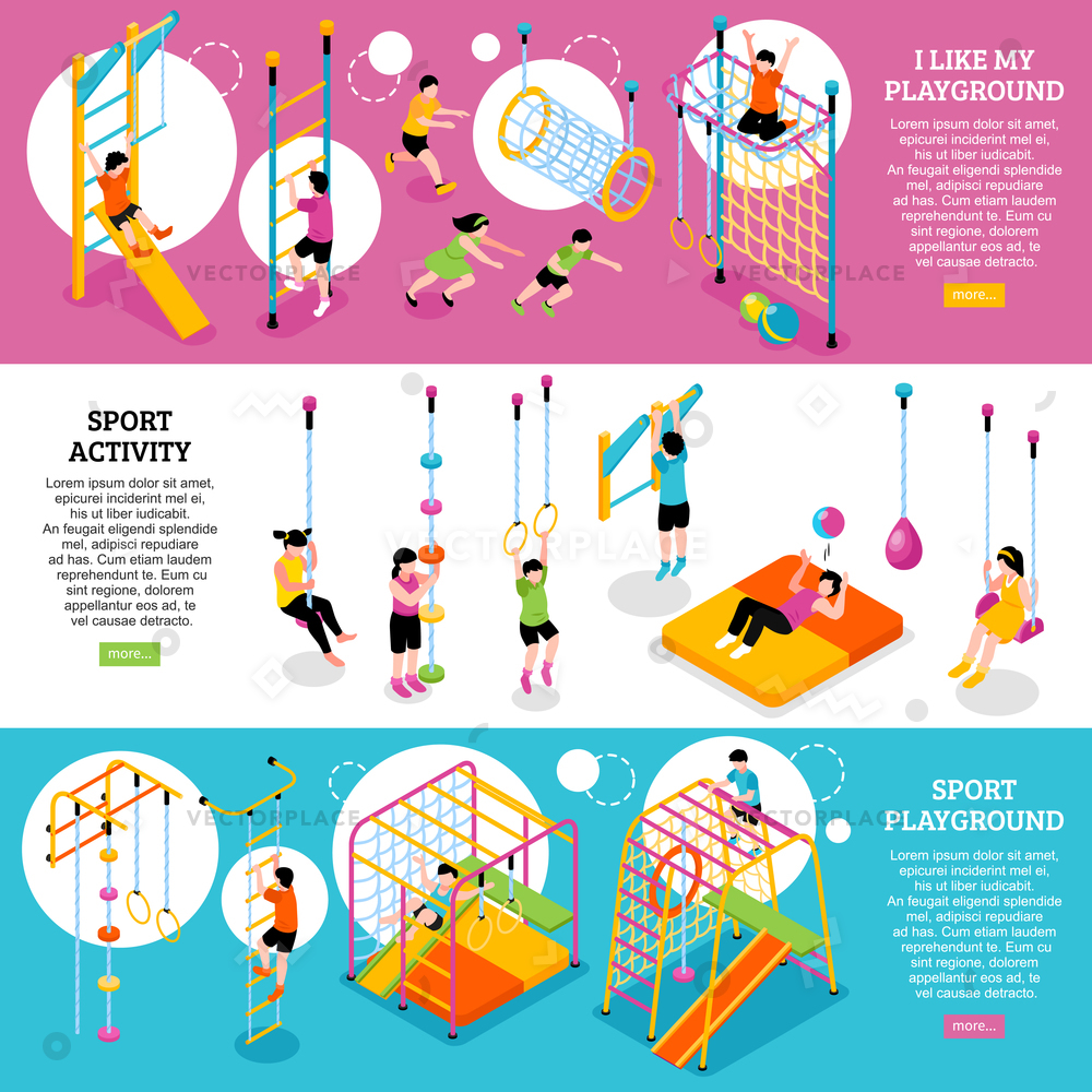 1000x1000 Set Three Horizontal Children Sport Complex Vector Illustration