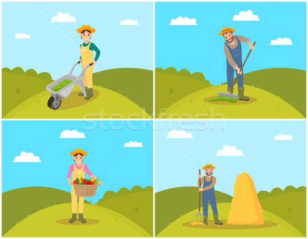 600x465 Farmer With Trolley Compost Vector Illustration Vector