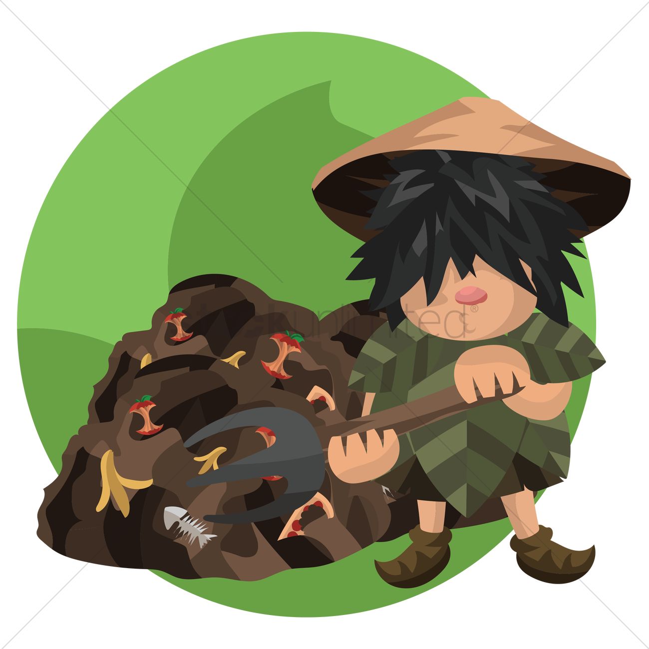 1300x1300 Boy Piling Compost With Pitchfork Vector Image