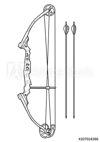 Compound Bow Illustration, Drawing, Engraving, Ink, Line Art 354x500 Compound Bow Illustration, Drawing, Engraving, Ink, Line Art