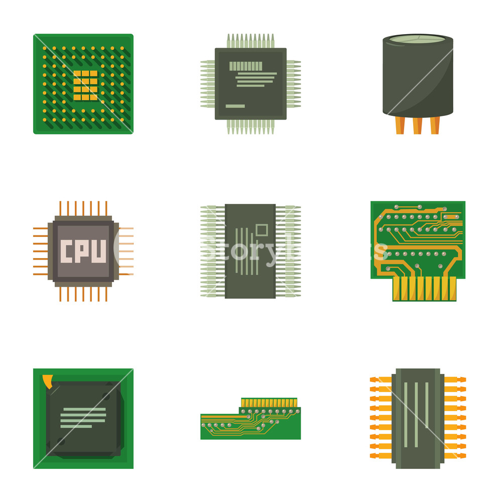 1000x1000 Computer Chip Icons Set Cartoon Set Of Computer Chip Vector