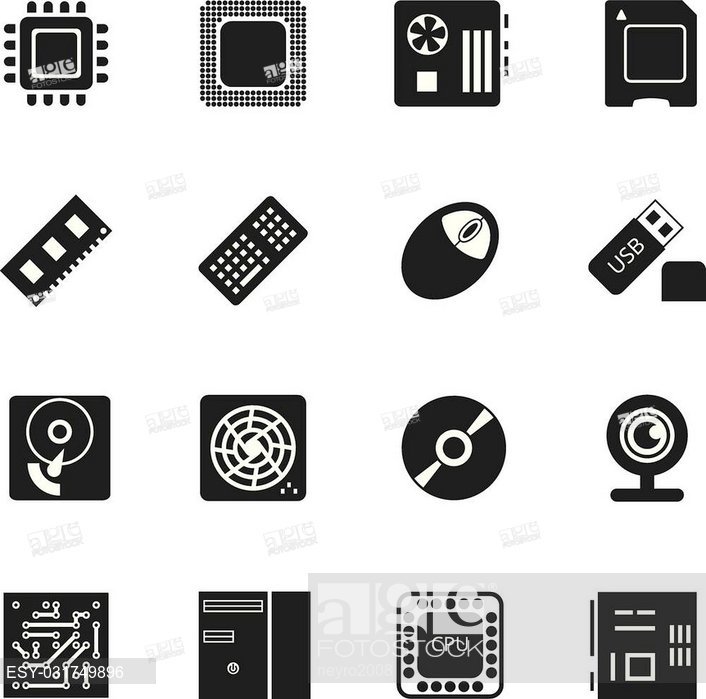 706x699 Computer Chips Vector Icons Set Cooler And Cpu, Webcam And Mouse