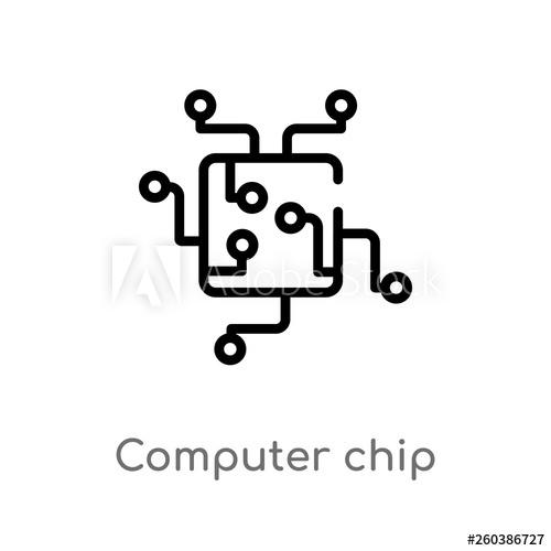 500x500 Outline Computer Chip Vector Icon Isolated Black Simple Line