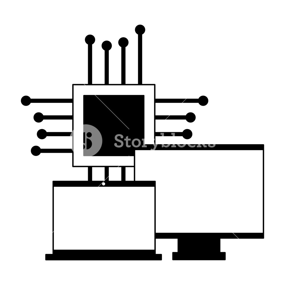 1000x1000 Computer Monitor Laptop And Motherboard Circuit Vector