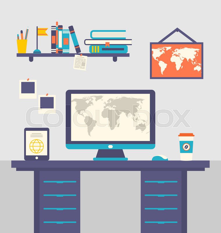 Illustration Work Place Home Interior, Stock Vector Colourbox 760x800 Illustration Work Place Home Interior, Stock Vector Colourbox
