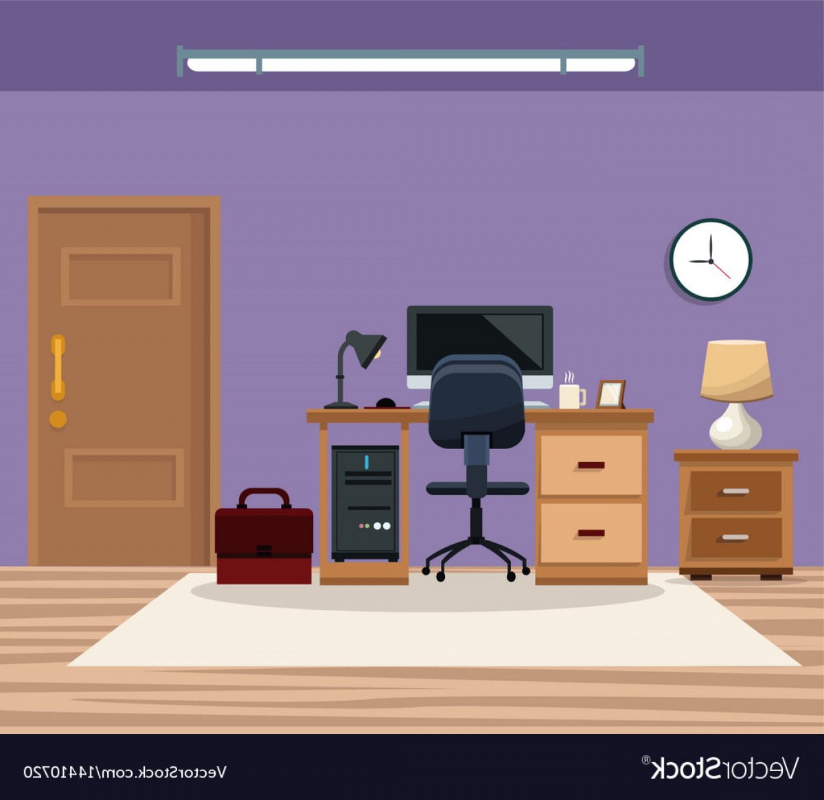 Room Work Desk Chair Computer Table Lamp Clock Vector Handandbeak 1200x1165 Room Work Desk Chair Computer Table Lamp Clock Vector Handandbeak