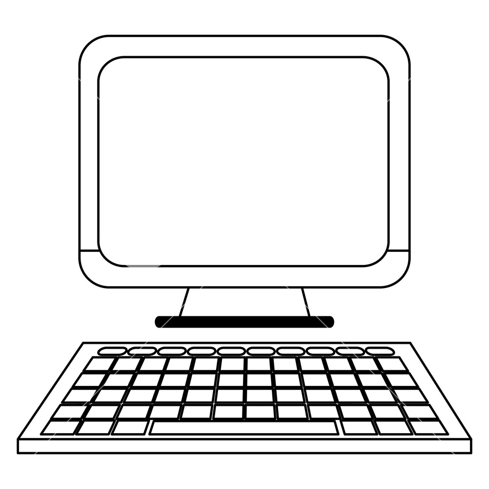 1000x1000 Computer Screen And Keyboard Vector Illustration Graphic Design