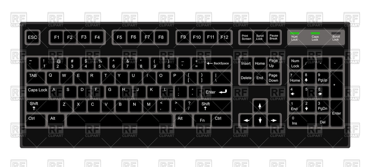 1200x544 Black Computer Keyboard On White Background Vector Image